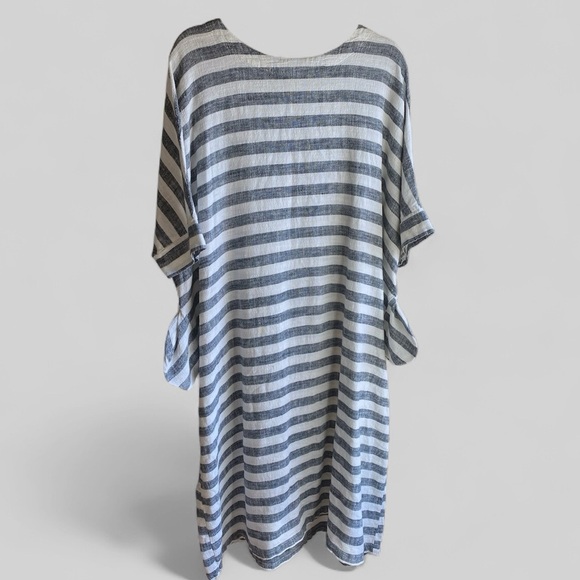 Linen Cotton Striped Caftan Maxi Dress Batwing Pockets Oversized OSFM 32” x 45” - Picture 5 of 16